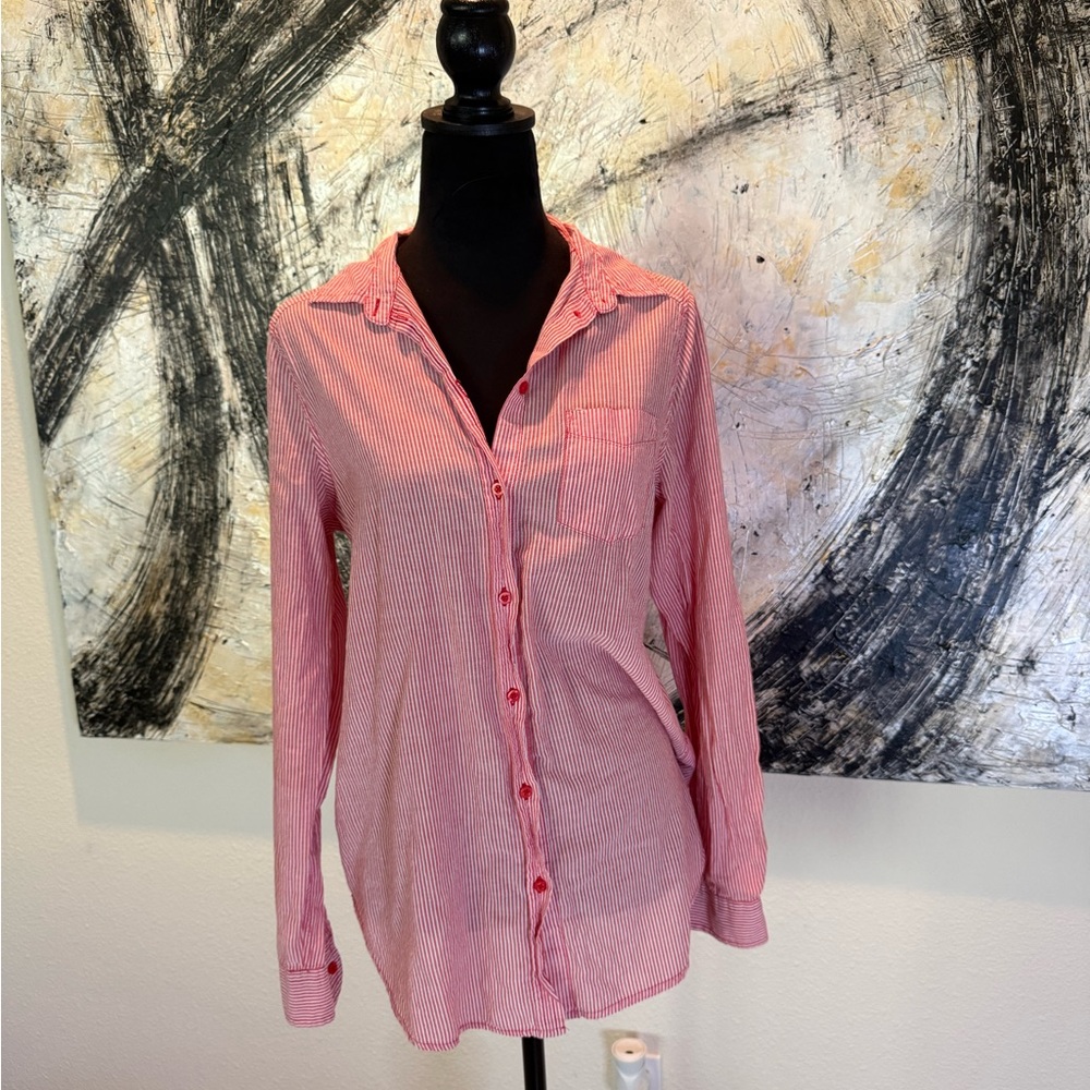 H&M Reddish-Orange Striped Button-Down Shirt